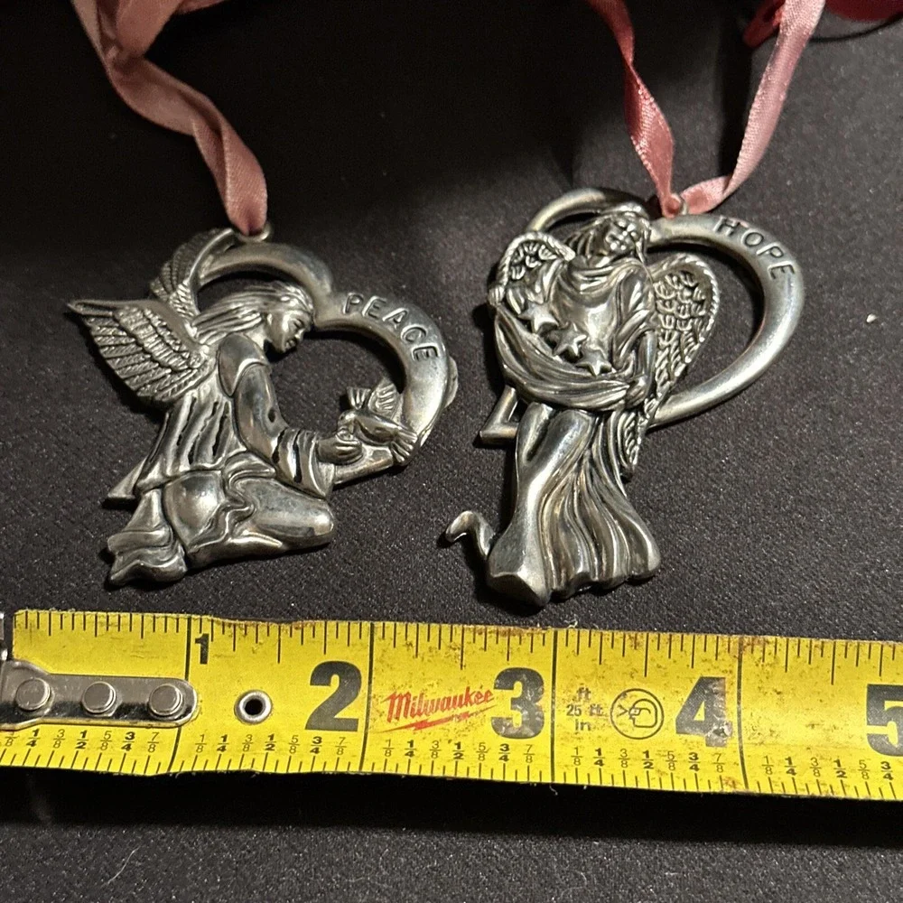 Gorham Christmas Tree Ornaments Lot Set 2‎ Silver Plate Hope Peace Love Angels